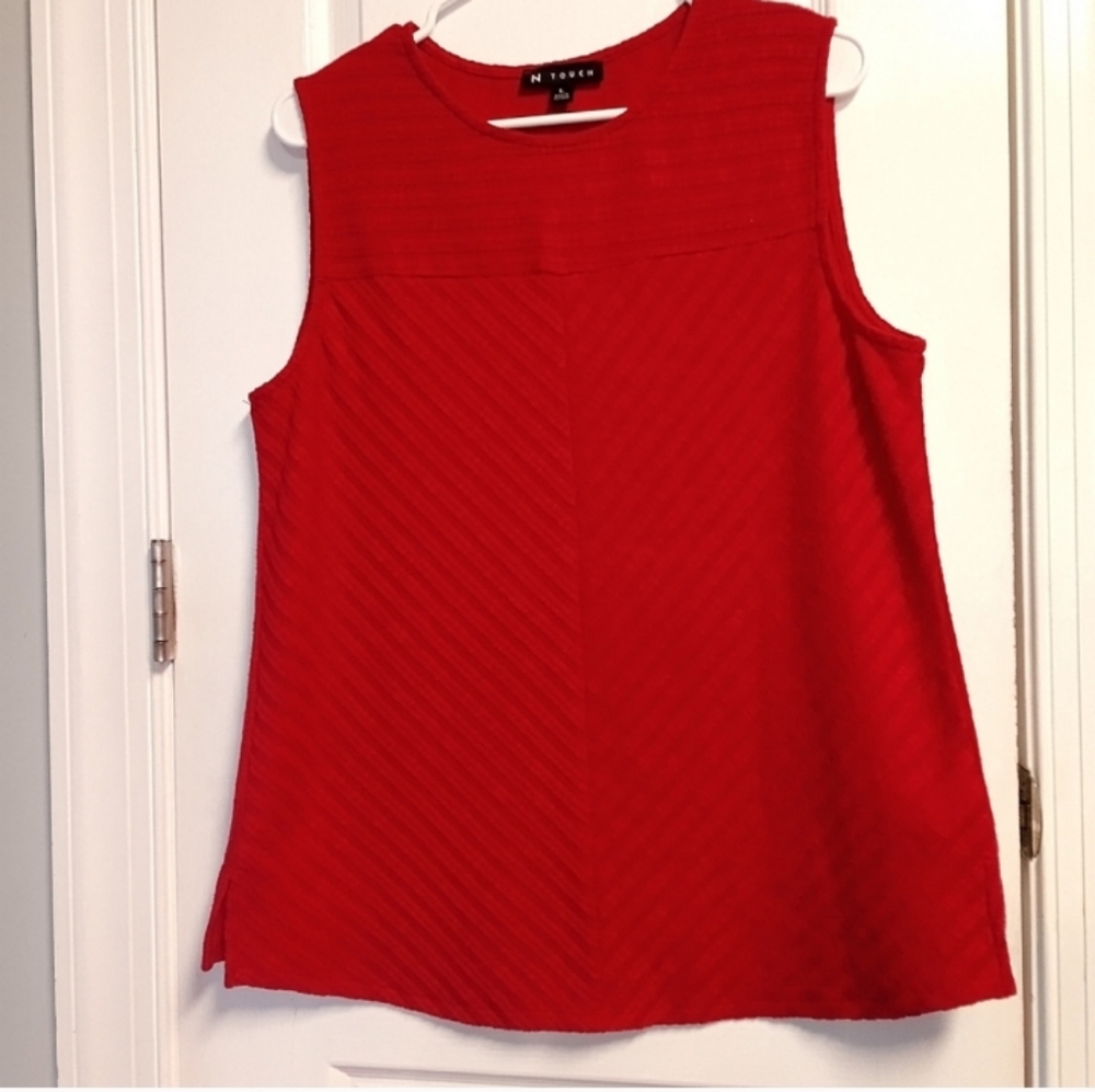 N Touch Set Of 2 Open Cardigan & Red Sleeveless Top Women's L Textured